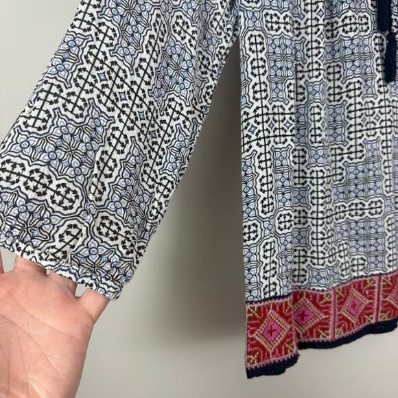 Anthropologie Fleur Bleue Top Women Small Multicolor Printed Blouse Boho Artsy - Picture 4 of 8